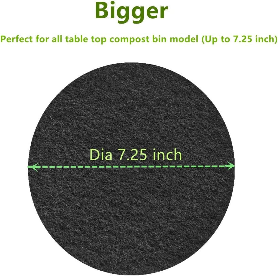 Kitchen Compost Bin Charcoal Filter 7.25 Inch Diameter Extra Thicker & Bigger-Ov