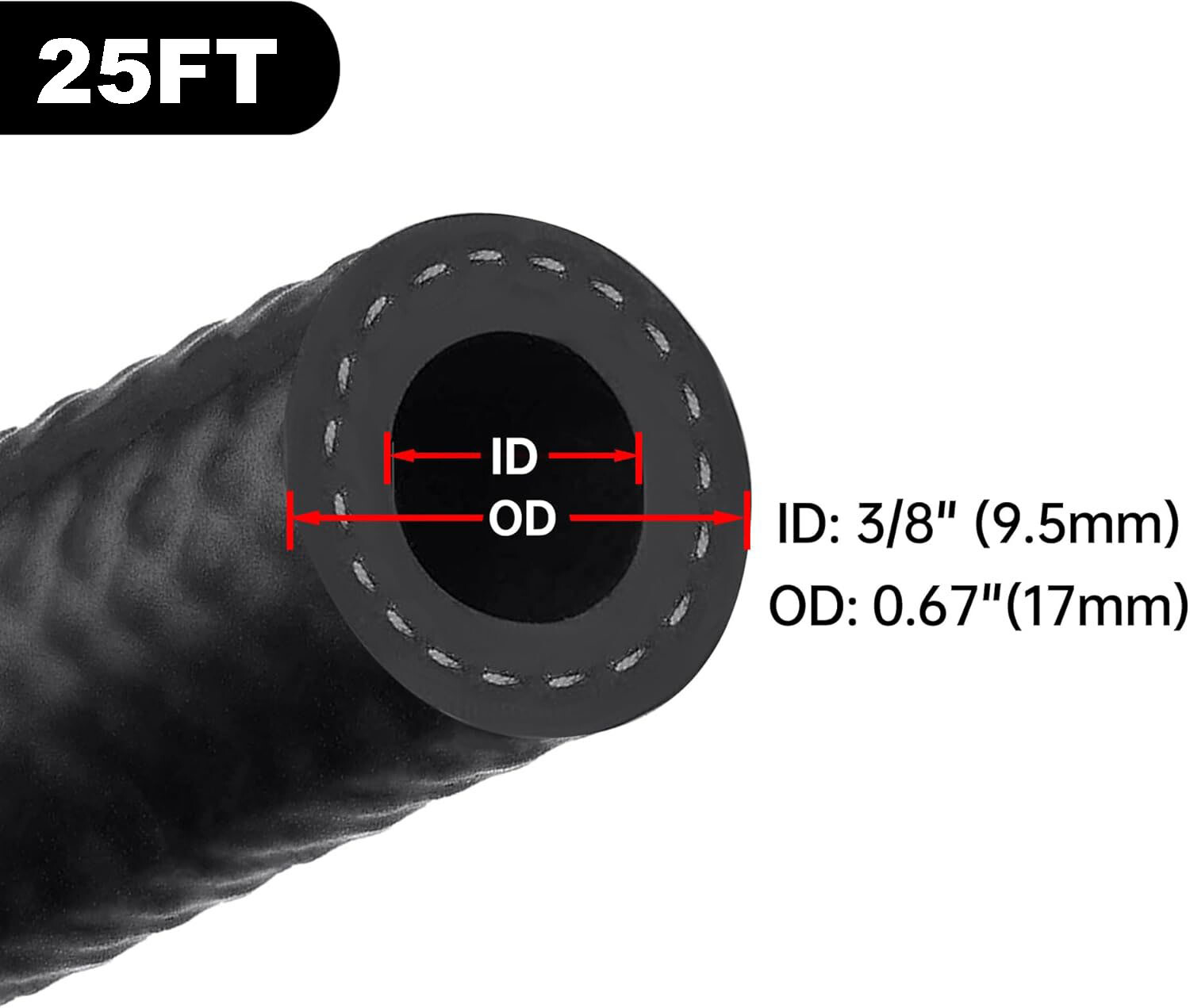 SPELAB 25FT Fuel Hose Line 3/8" ID Push Lock NBR Rubber SAE 30R7 300PSI