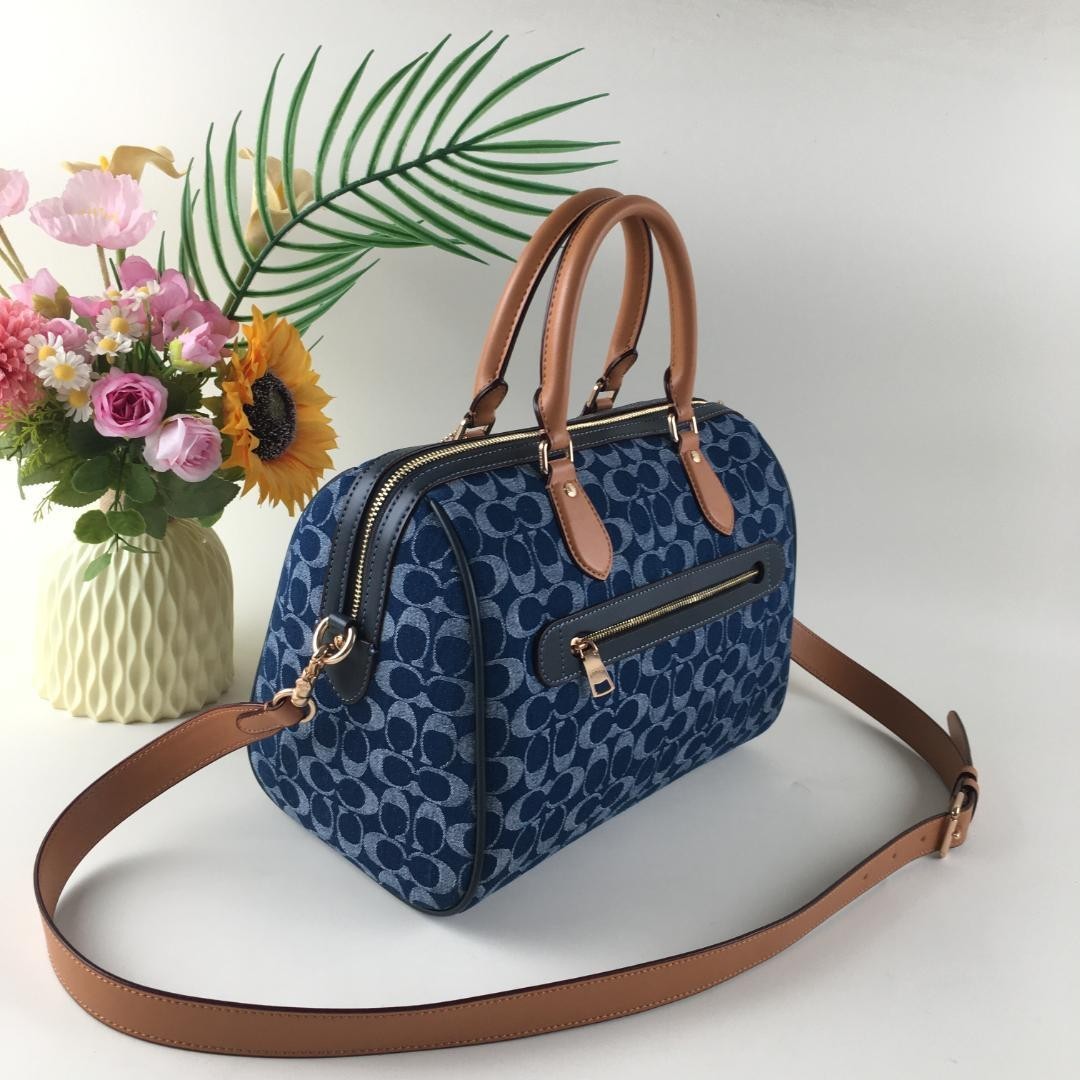 COACH CY699 Rowan Large Satchel Bag Signature Canvas Blue Brown NEW