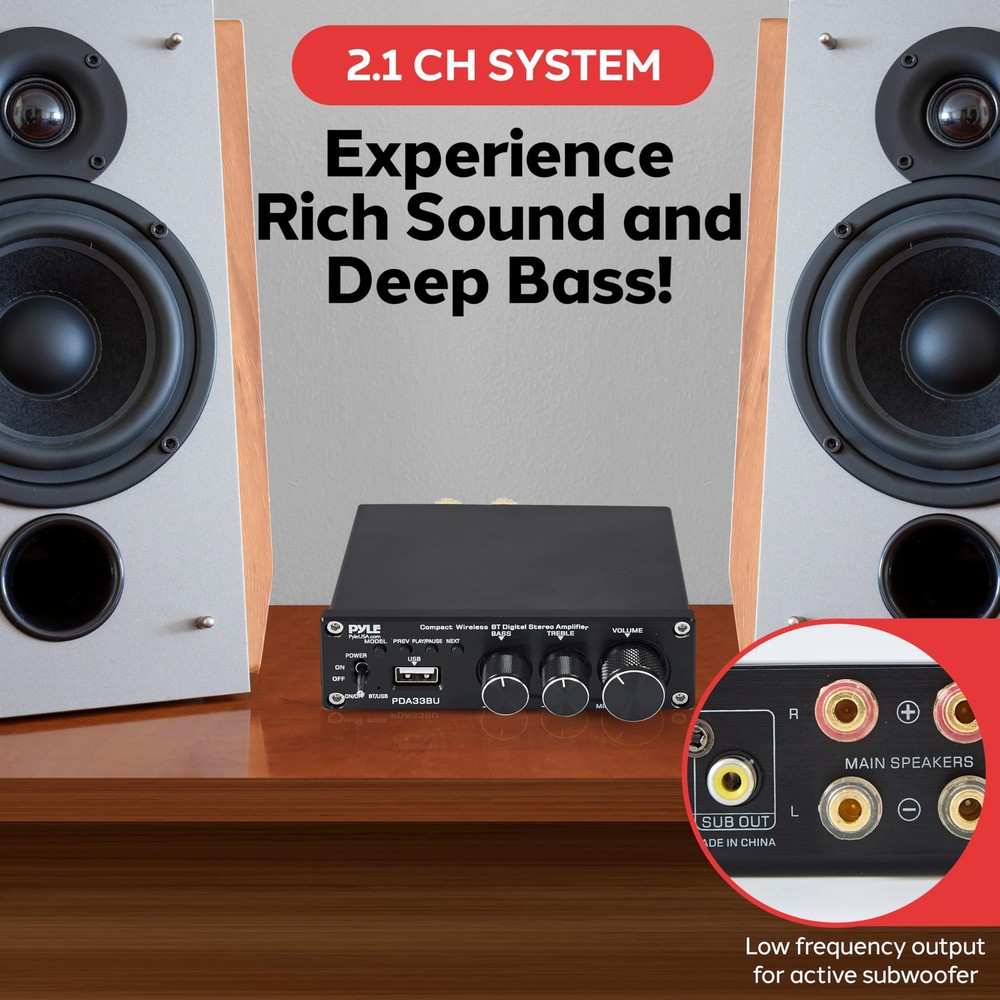 Pyle 2.1 CH Wireless 200W Bluetooth Stereo Amplifier