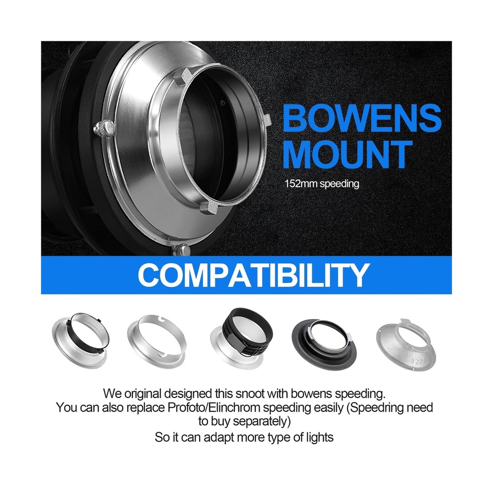 Wellmaking Bowens Mount Optical Snoot Conical, Flash Projector Attachment, Sp...