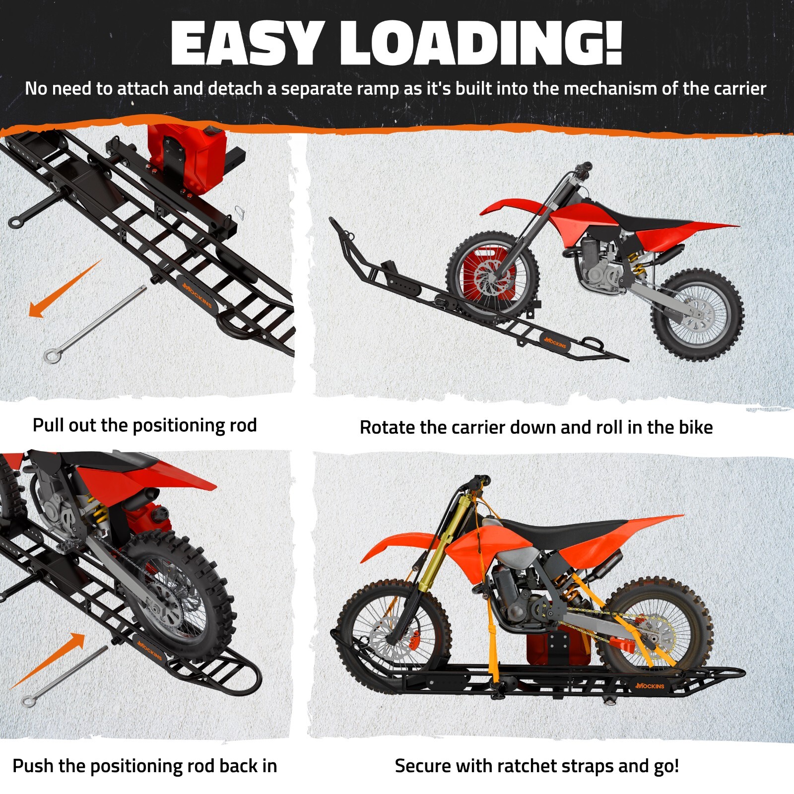 Mockins 500 lbs.Capacity Dirt Bike Hitch Hauler with Tilting Loading Ramp