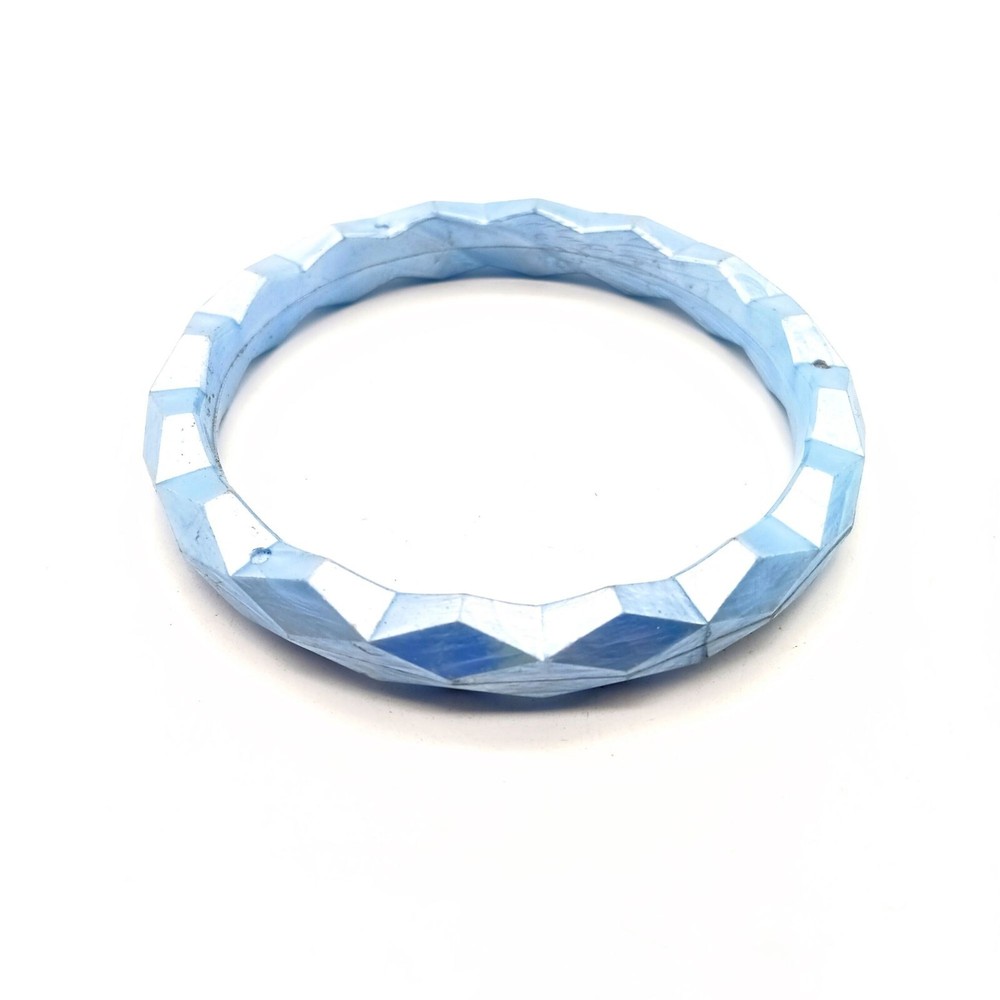 Shimmering Pale Blue Bangle Bracelet, Retro Plastic Stackable with Sheared Edges