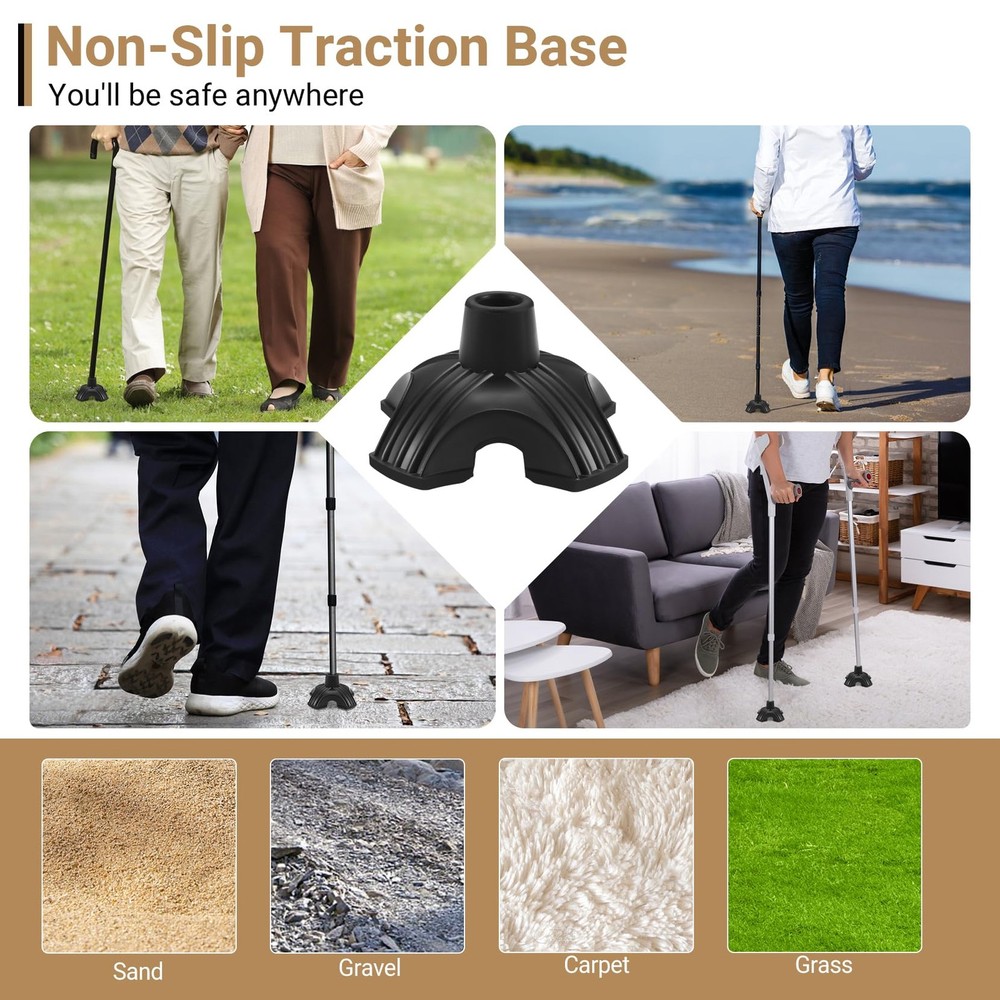 Dotday 2 Pack Cane Tips for Stability, Self Standing Base 2 pack, Black