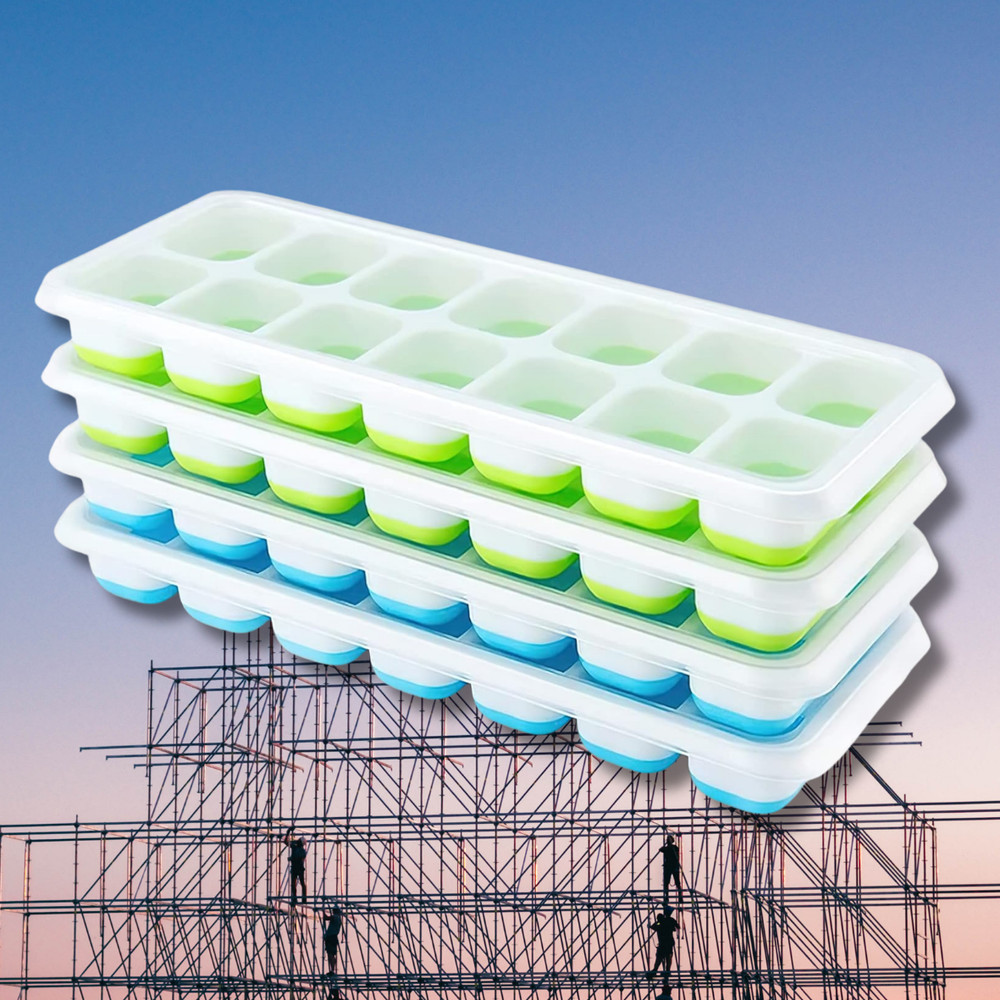 Ice Cube Tray, 4 Pack Silicone Ice Tray, 14 Ice Cube Molds with Lids, Stackable