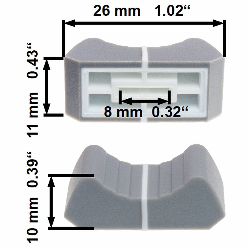 Sifam 2x FADER KNOBs CAP Grey fit 8mm slider potentiometer replacement pot