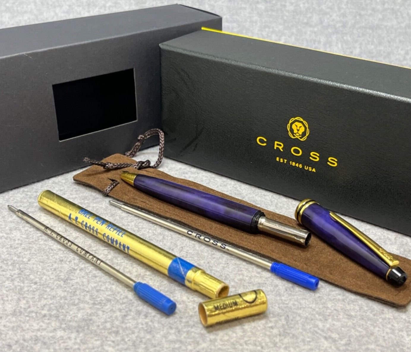 VTG Cross Radiance Blue/Black Swirl & 22K Gold Trim Ballpoint Pen + Premium Box