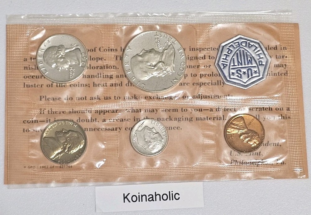 1962 Silver Proof Set with OGP & COA, Spotless Coins, Pulled From Storage
