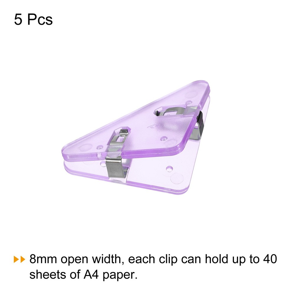 Multifunctional Document Clip,5Pcs Triangular Book Page Corner Clip,Clear Purple