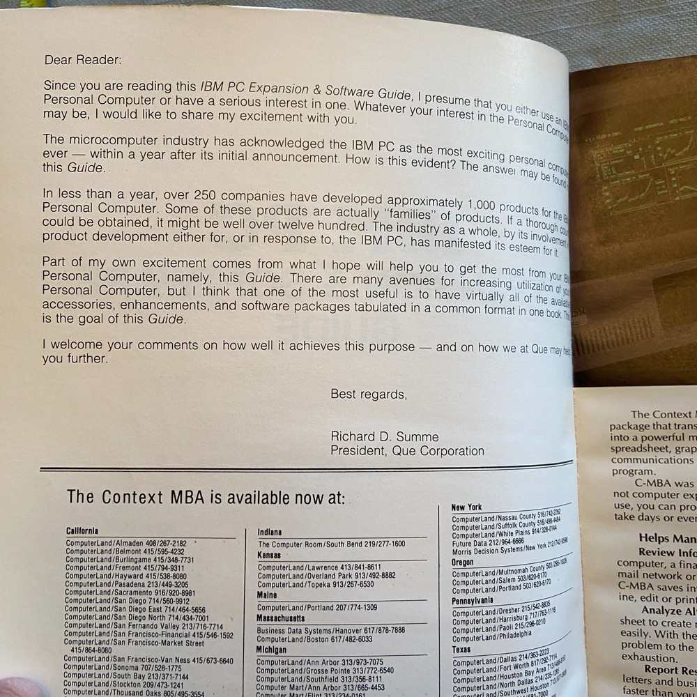 IBM PC Expansion Software Guide QUE BOOK Vintage Computer PC 1982 Ads Vendors