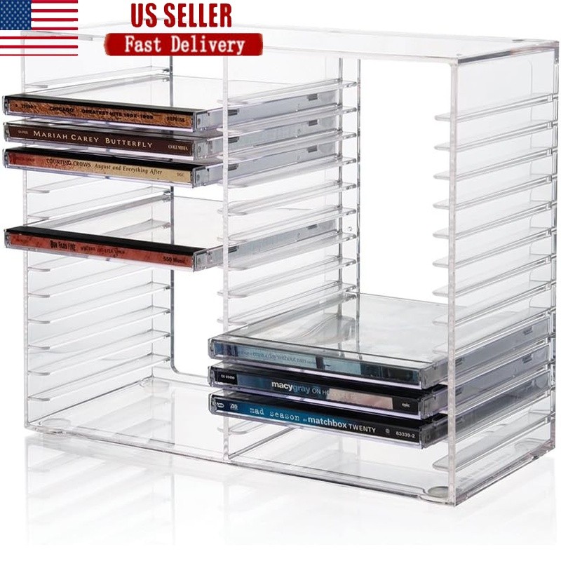 Stackable CD Organizer Durable BPA-Free Plastic Media Storage Solution New