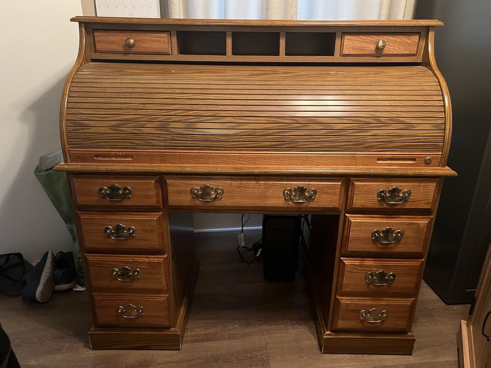 Solid Wood Antique Cylinder Desk