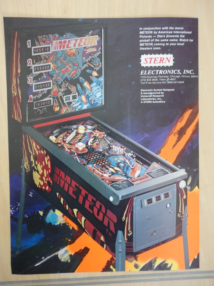 Meteor Pinball Machine 2 Page Original Magazine Pull Out Advertisement