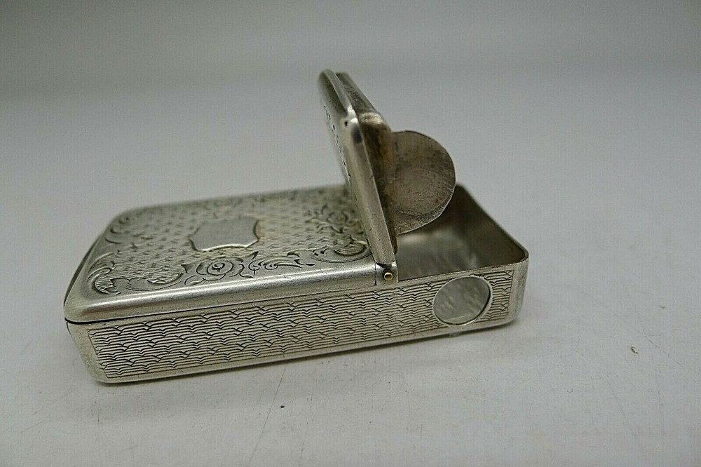 c.1821 SOLID SILVER HAND CHASED COMBINATION SNUFF BOX w/ CHEROOT CUTTER RARE