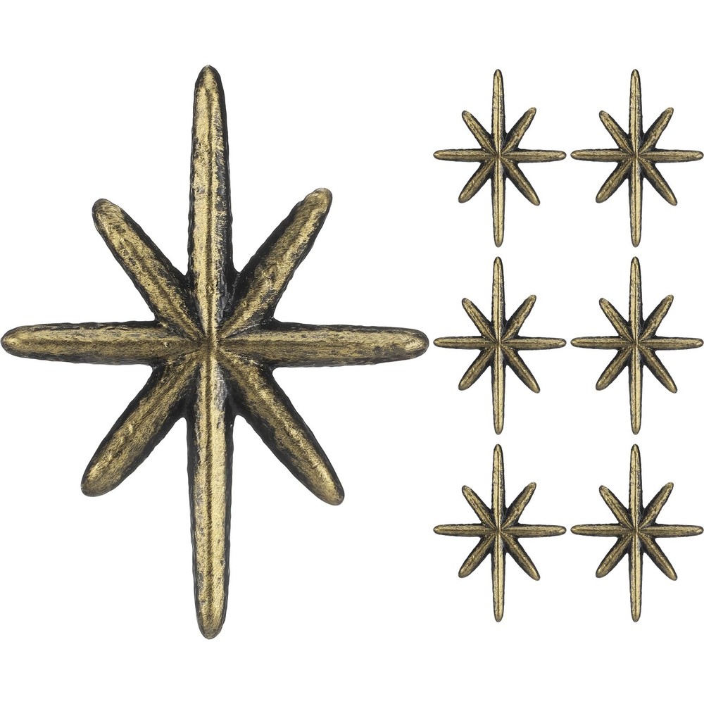 6 Set Unique Antique Gold Cast Iron Drawer Pulls & Cabinet Knobs, 8-Pointed S...