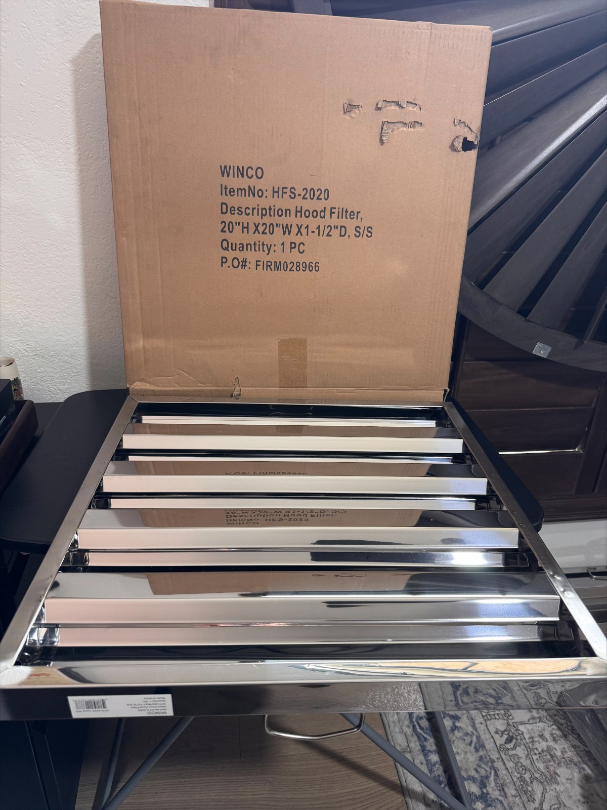 Winco HFS-2020 Stainless Hood Filter 20x20x1.5 Commercial Kitchen Vent Baffle