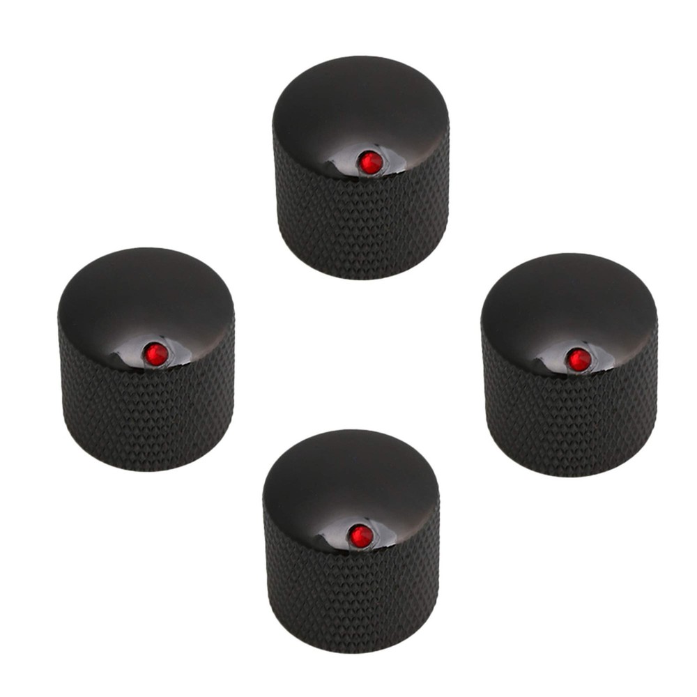 4PCS Black Red Dot Gem Metal Guitar Potentiometer Knobs Control Knurled