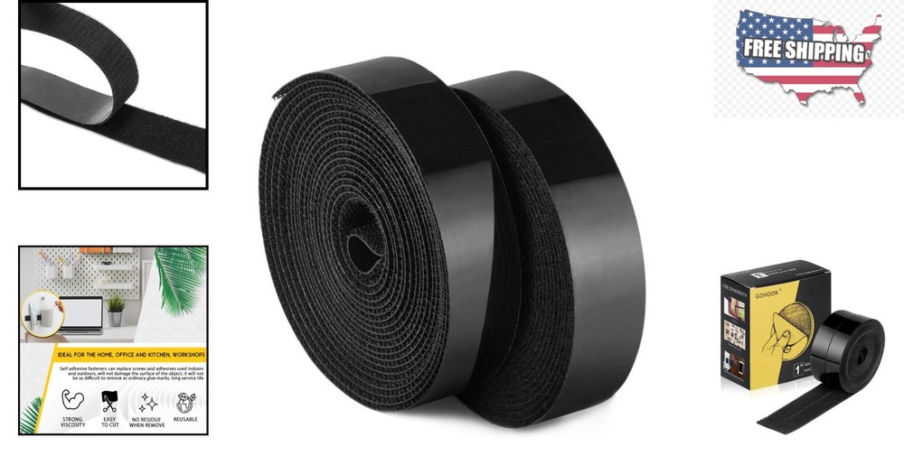 Strong Grip 1 Inch Waterproof Hook and Loop Tape - 5 Yards, Adhesive Solution
