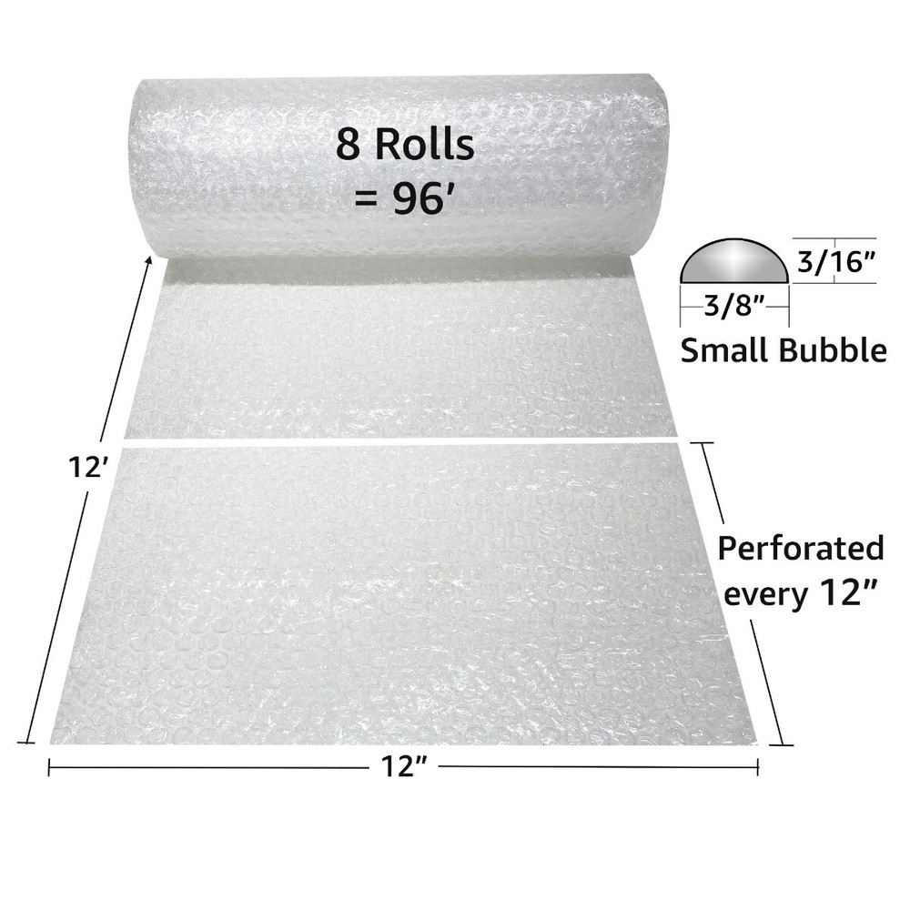 UBMOVE Bubble Roll 12" Wide x 96 ft Small Wrap 3/16" Perf Every 12"