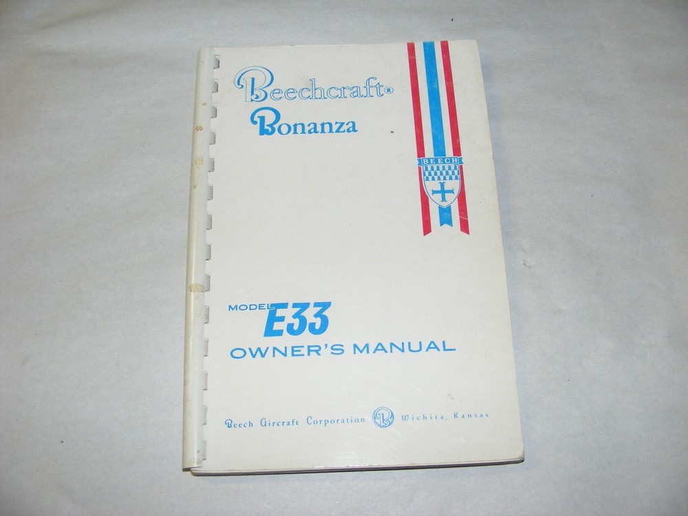 Vtg Beechcraft E33 Bonanza Owners Manual