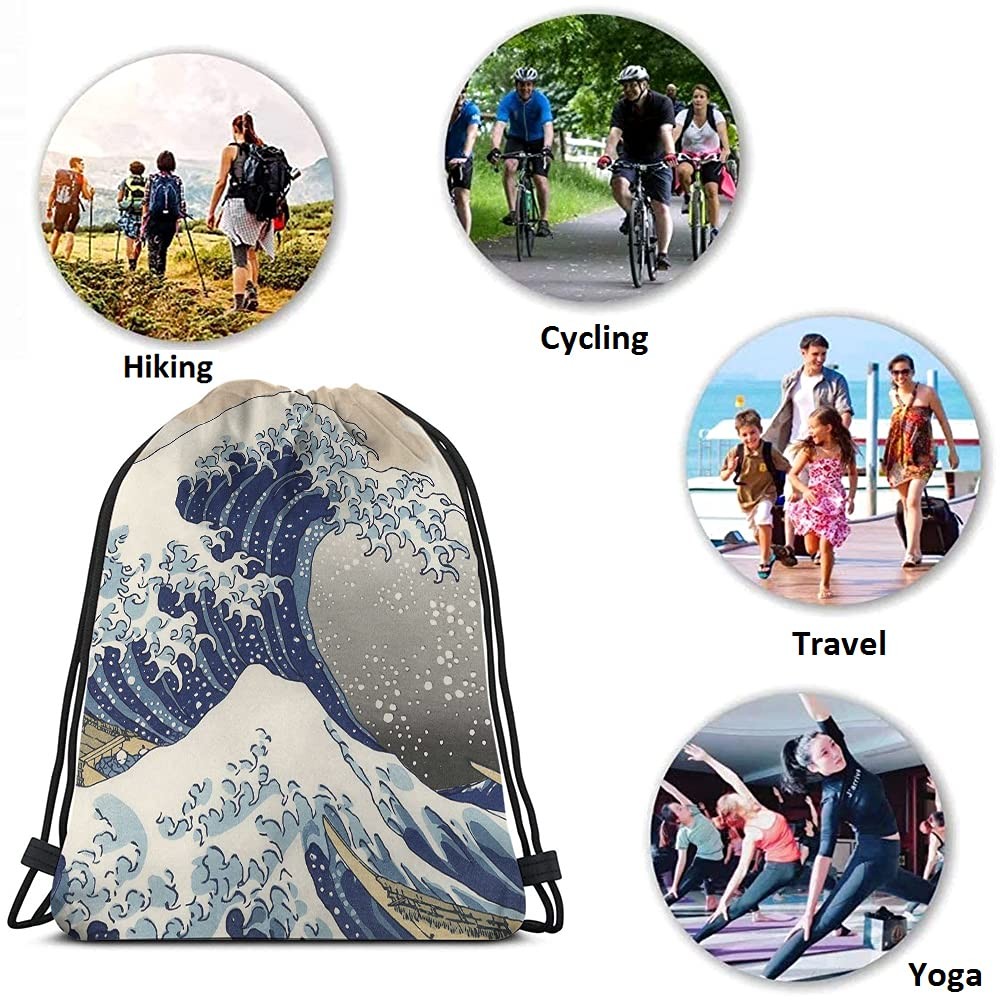 Beabes Japanese Style Wave Drawstring Backpack Bag 14x16.9 Inch, Multi-a208