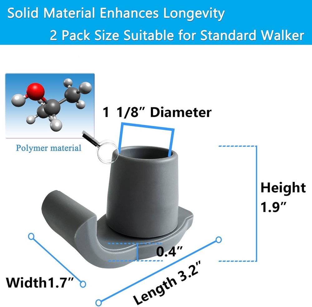 2 Pack Walker Ski Glides Universal Fit Walker Feet Replacement Gray