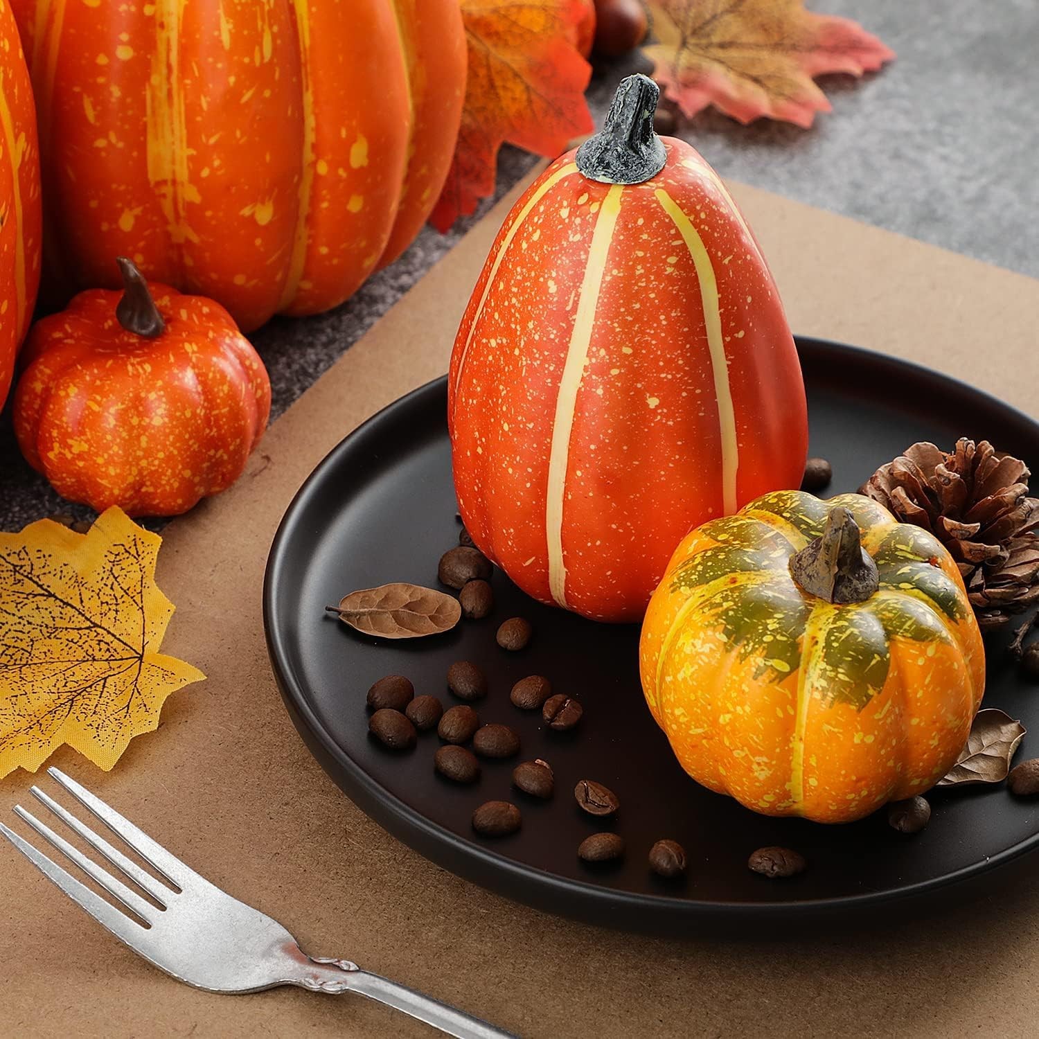 Ywlake 16 Pcs Pumpkin Fall Decorations, Decorative Large Small 12Pcs, Orange