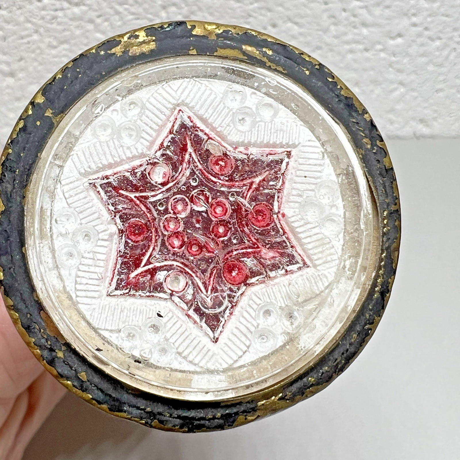 Victorian Sulfide Glass Red Star Threaded Picture Frame Wall Nail Antique