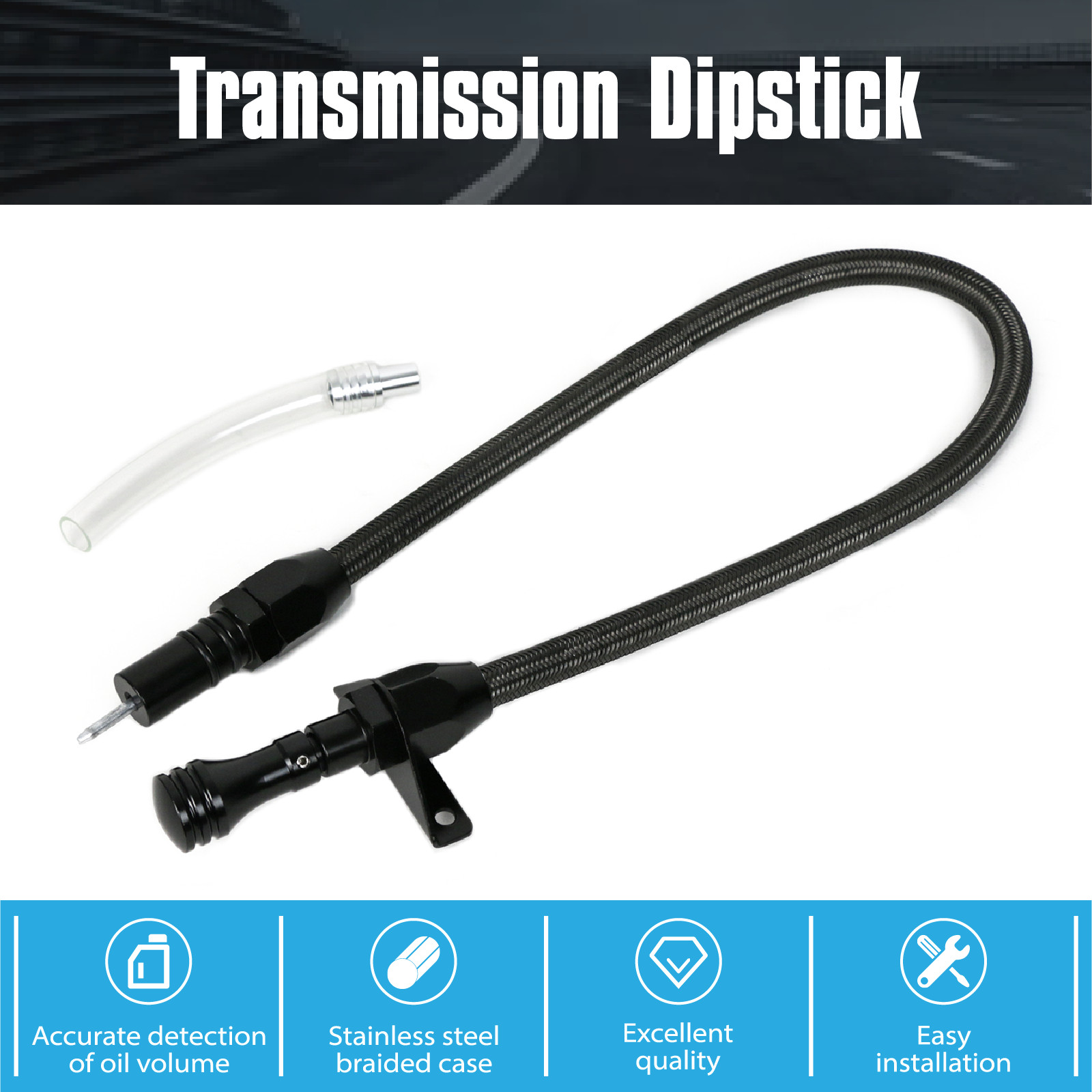 Firewall Mount Transmission Dipstick Black Compatible with GM 4L80E, LS Engines