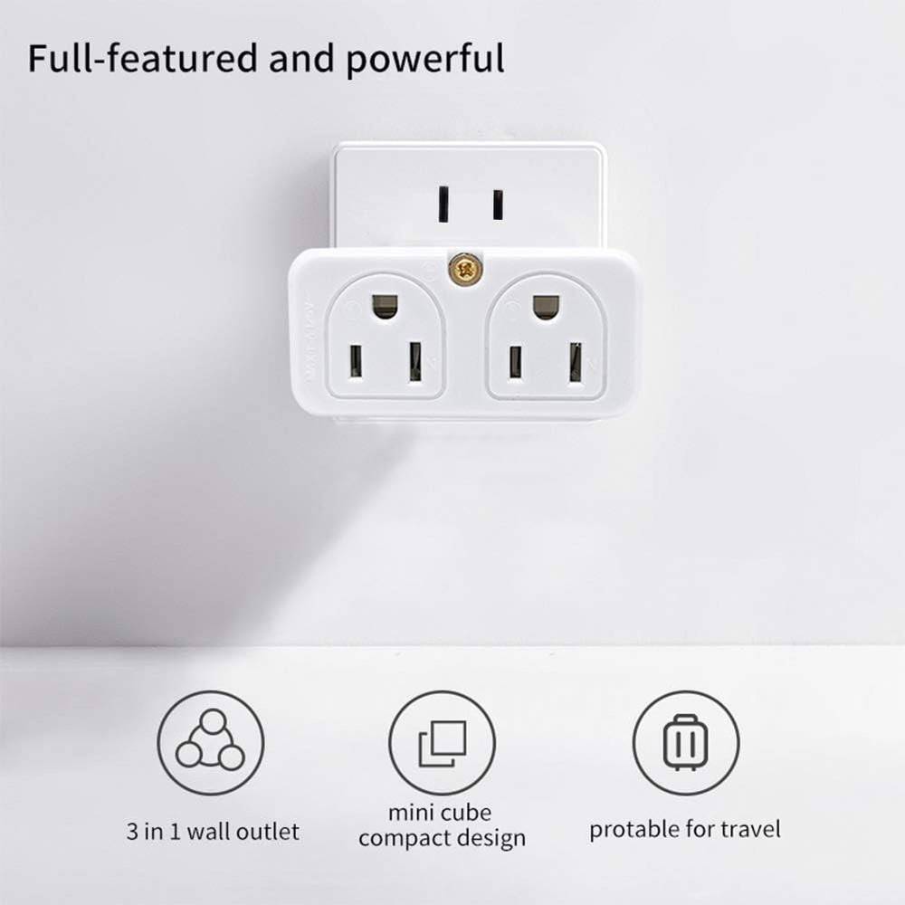 2 Pack Mini Wall Plug Adapter Outlet Extender with 4 Outlets