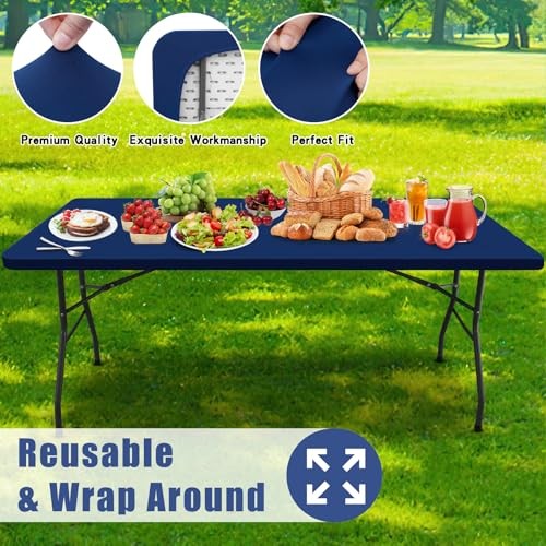 Spandex 6 Foot Rectangle Table Cloth, Elastic 72" x 30" (Rectangular) Navy