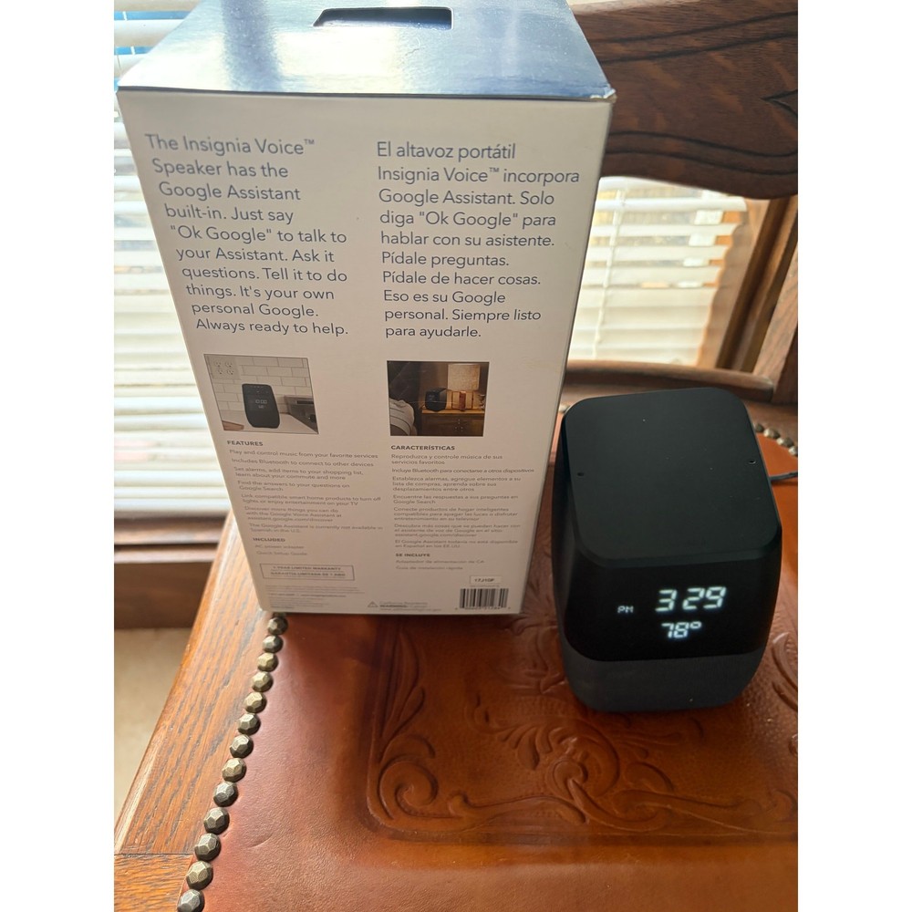 Insignia Voice Smart Speaker Google Assistant Bluetooth Clock Temp Display Black