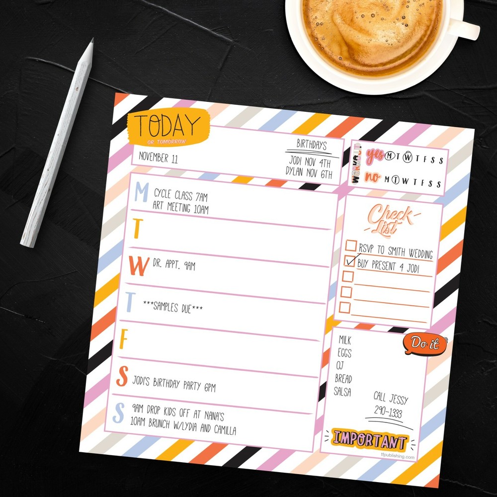 Super Stripe Weekly 7.75 x 7.75 Square Schedule Pad