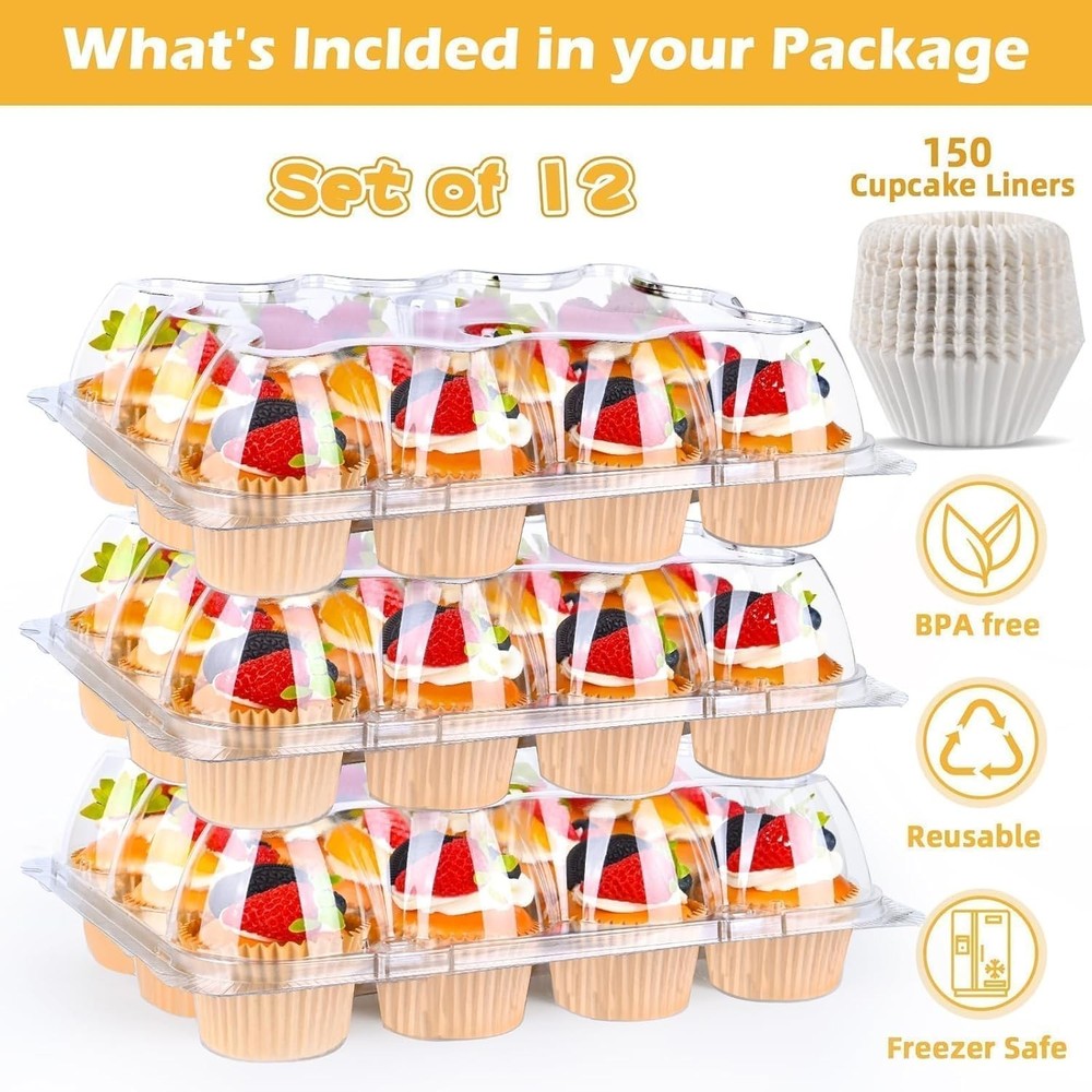 Plastic Cupcake Containers 12 Count 12 Sets, Stackable Cupcake Boxes Holders ...
