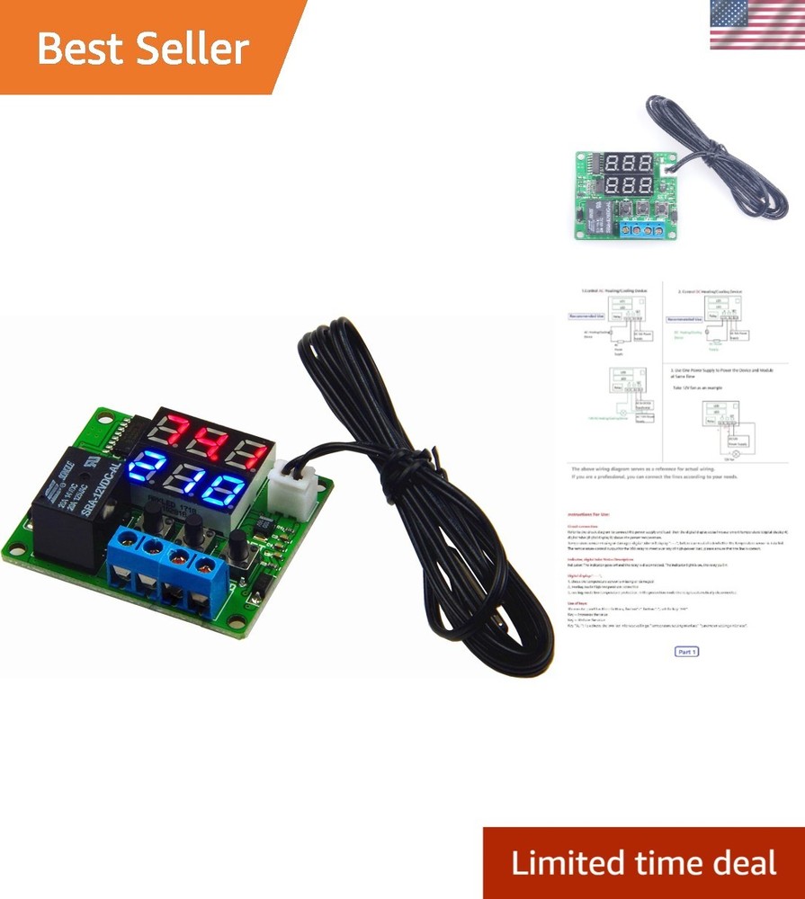 Versatile Digital Temperature Controller with Waterproof Sensor & LED Display