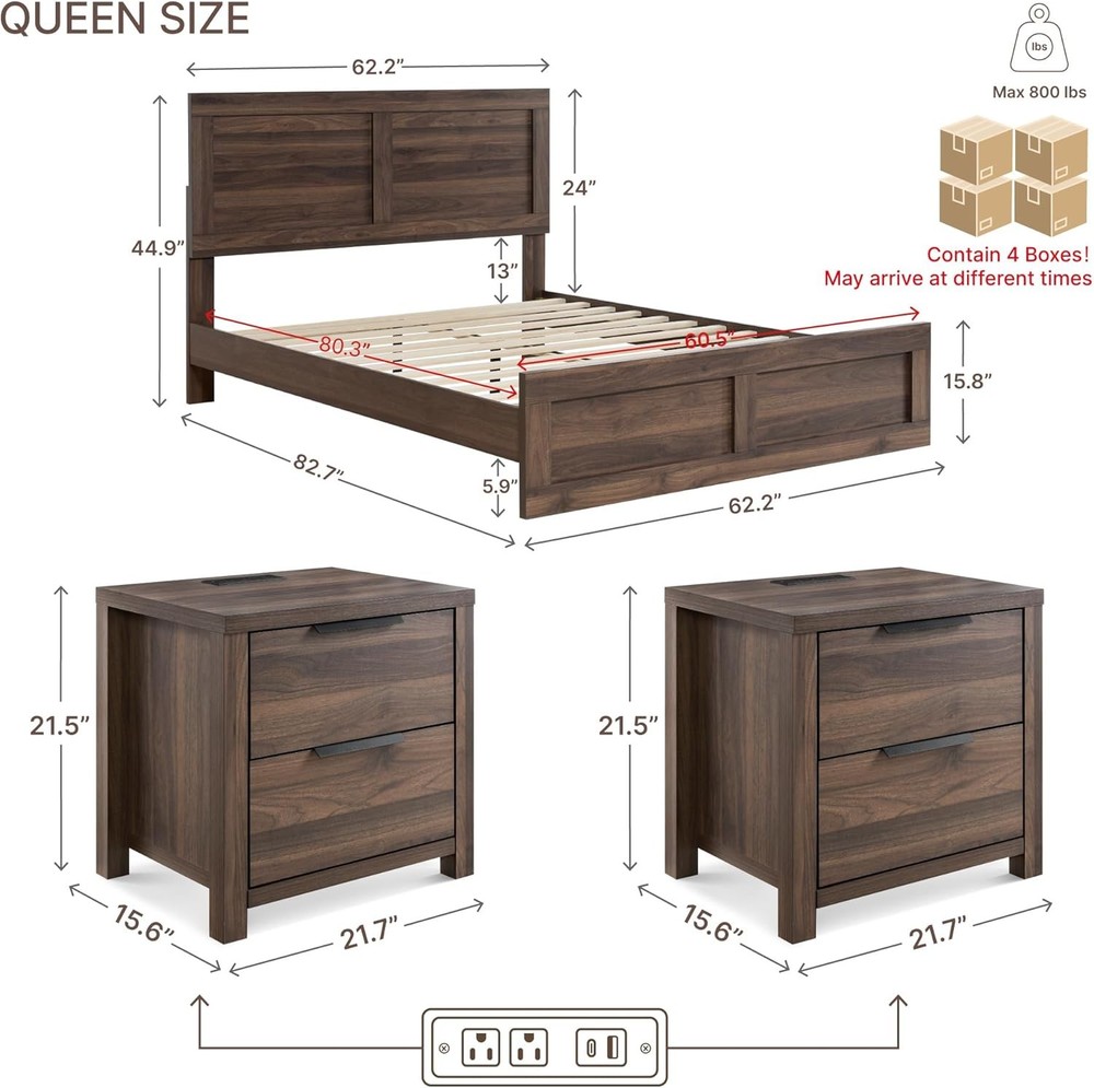 Queen Wood Bedroom Set with 2 Night