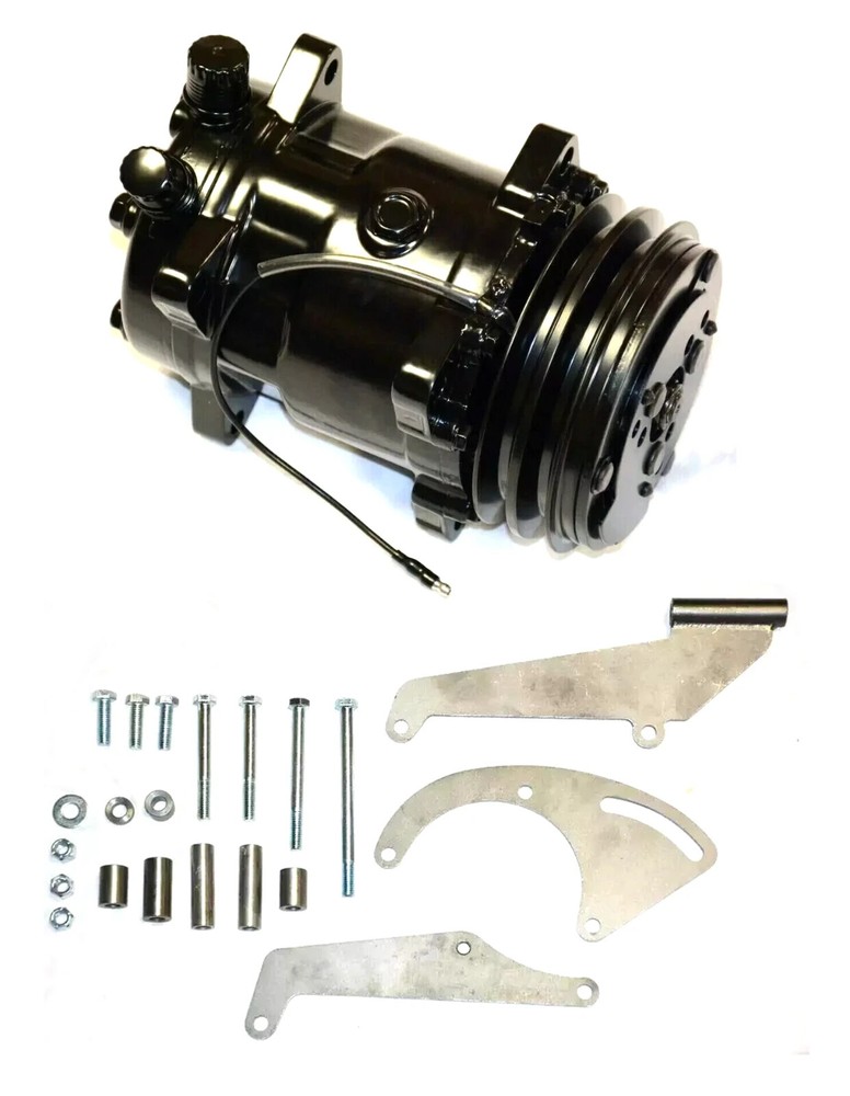 Small Block Chevy 508 Black A/C Air Conditioning Compressor & RAW Bracket LWP DS