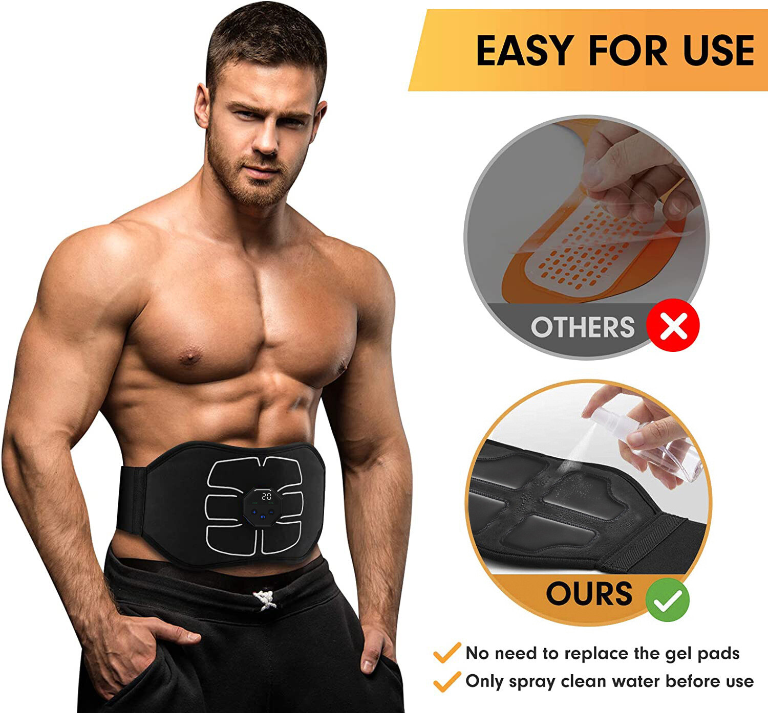 Rechargeable EMS Abdominal Muscle Toning Belt Trainer ABS Stimulator Toner Belt