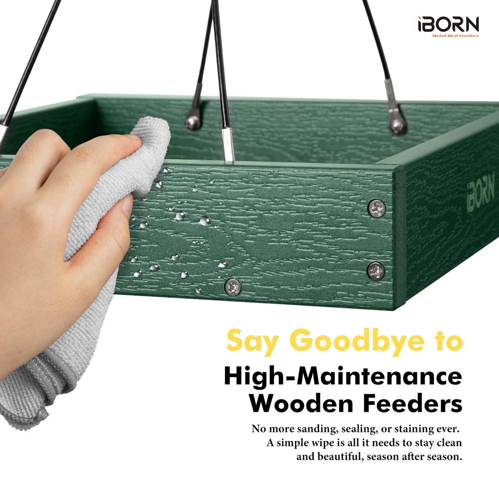 iBorn Platform Bird Feeder Tray Feeders for Green,Replaceable Mesh