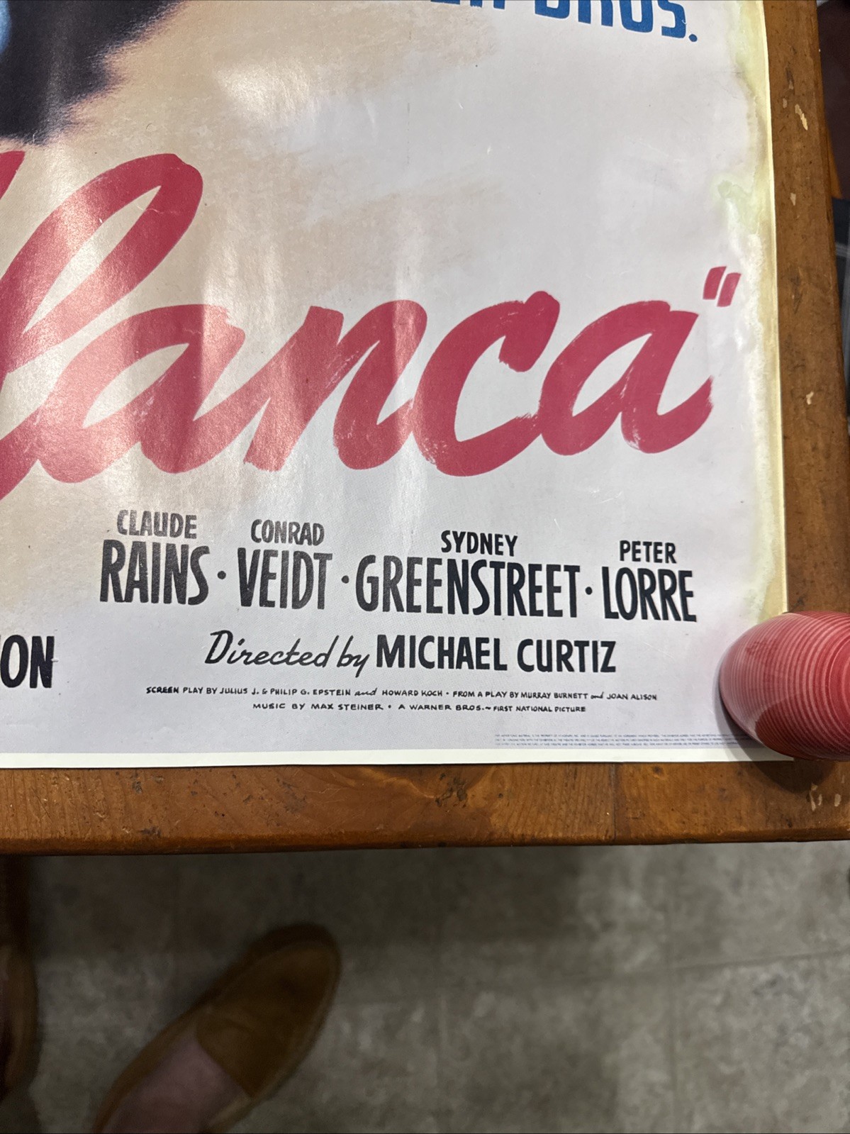 Vintage Casablanca Movie Poster 23 x 18 3/8 Inches