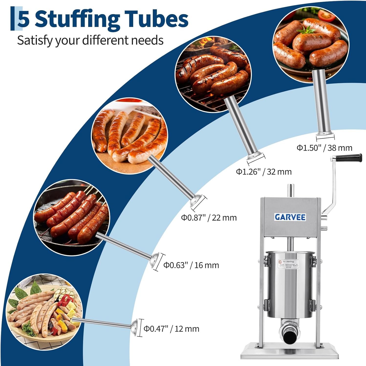 15LB/7L Manual Sausage Stuffer Vertical Meat Filler 304 Stainless Steel Maker US