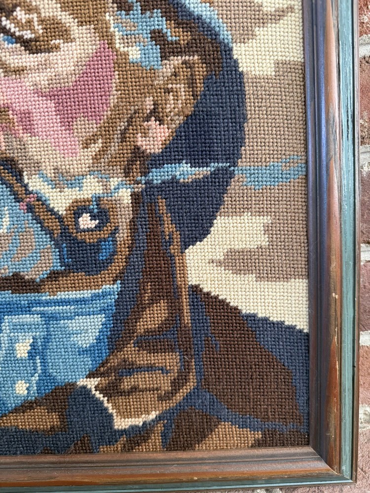 Old Sailor Needlepoint Framed Nautical Cape Cod Vintage