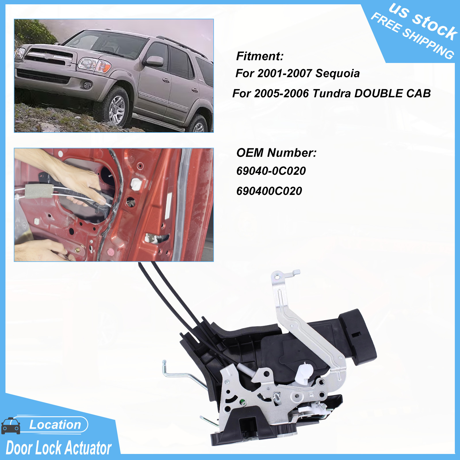 Front Left Driver Door Lock Latch Actuator Assembly for Toyota Sequoia Tundra