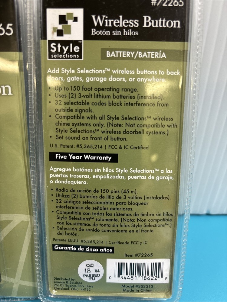 Wireless Button (2) 72265 By Style New