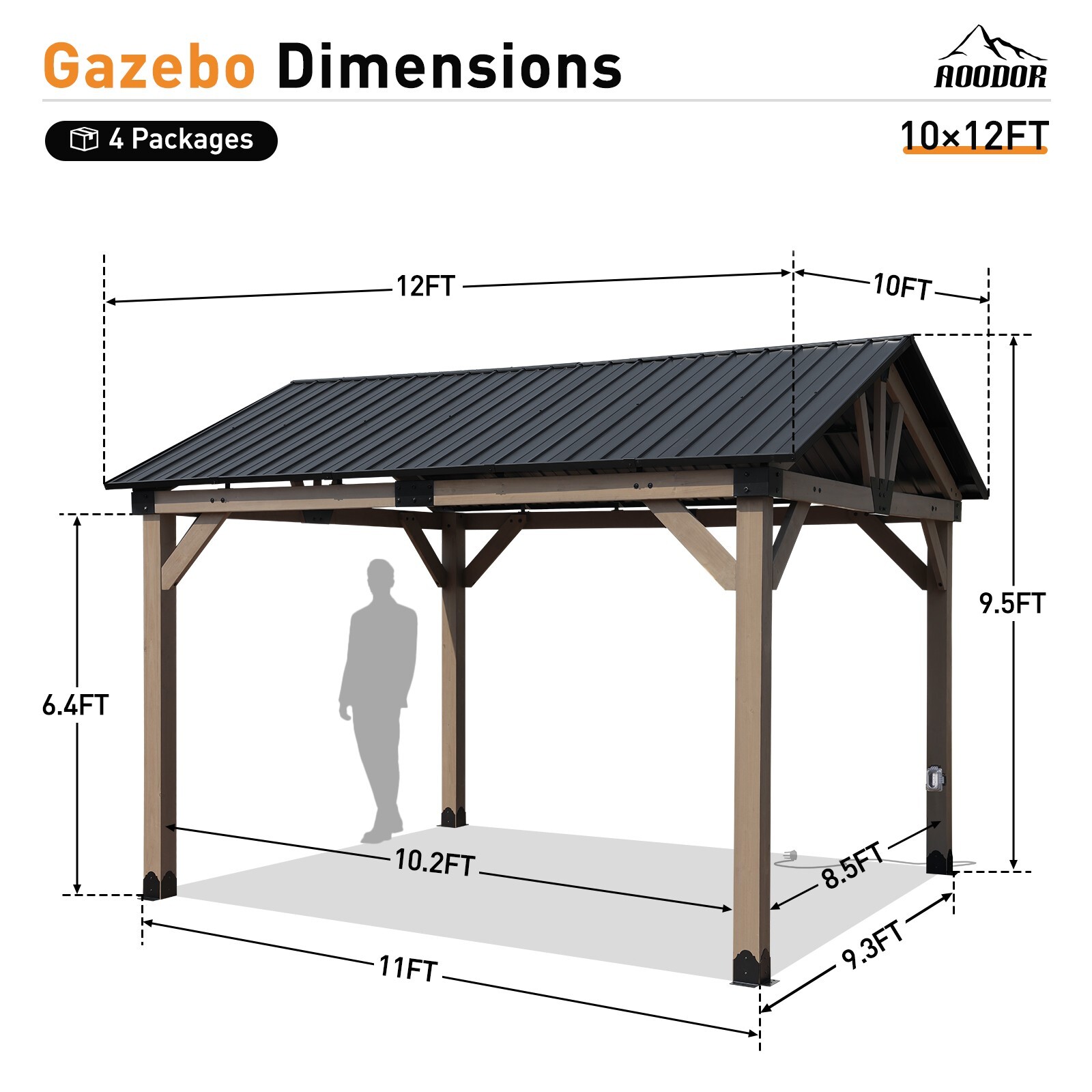 Aoodor 10'x 12' Hardtop Gazebo Outdoor Cedar Wooden Frame with Waterproof Socket