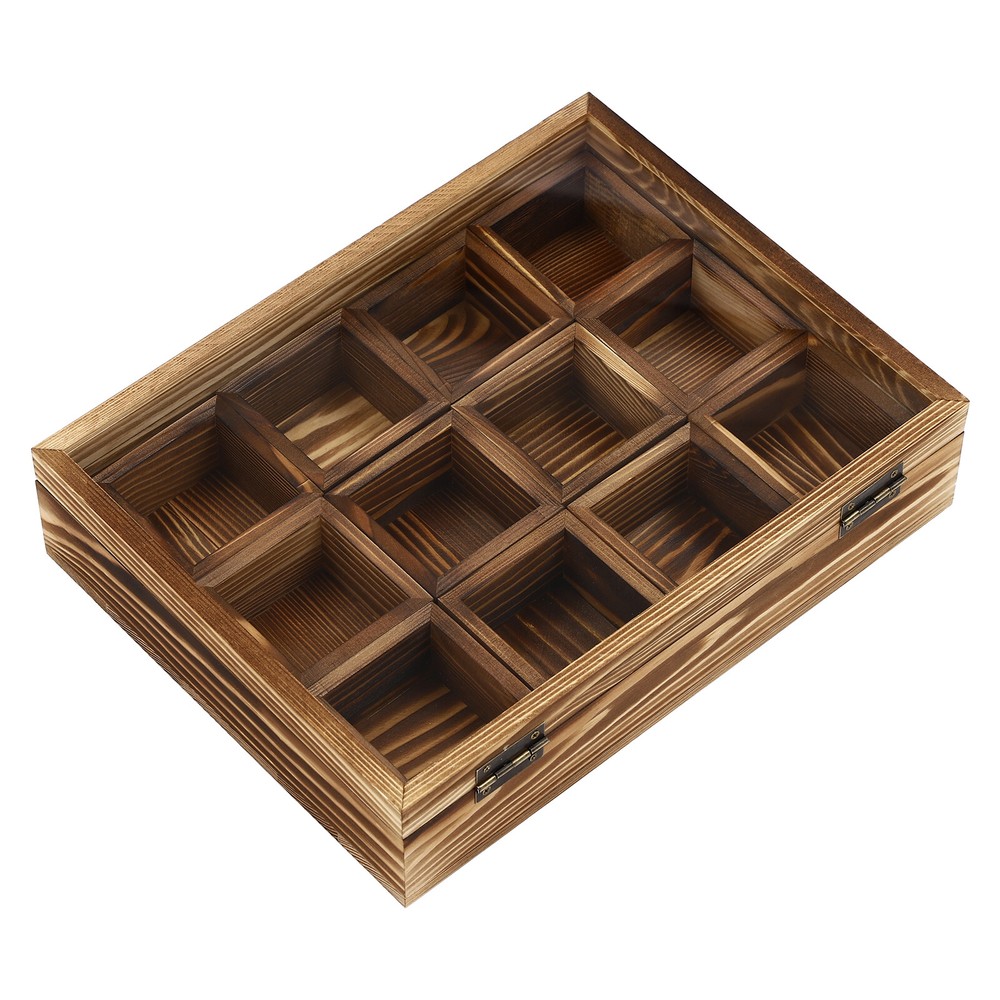 12-Compartment Wooden Spice Box with Spoon - Elegant Kitchen Storage Solution