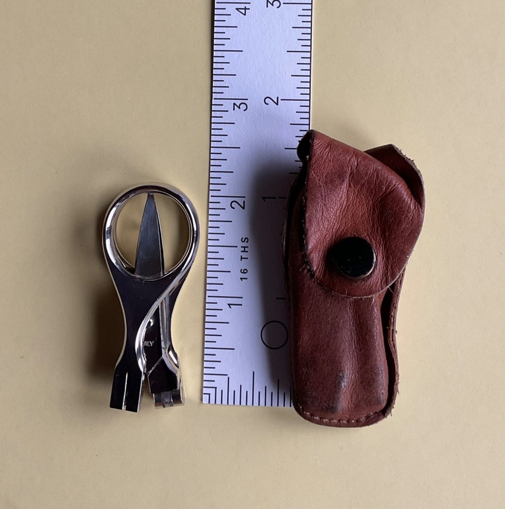Vintage Folding Scissors with Leather Case, Marks ITALY