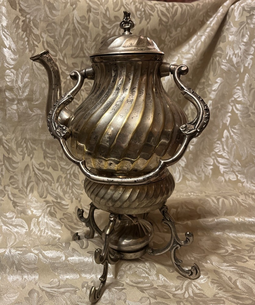 Antique Silver-Plated Coffee/Tea Server With Stand And Warmer (heavy)