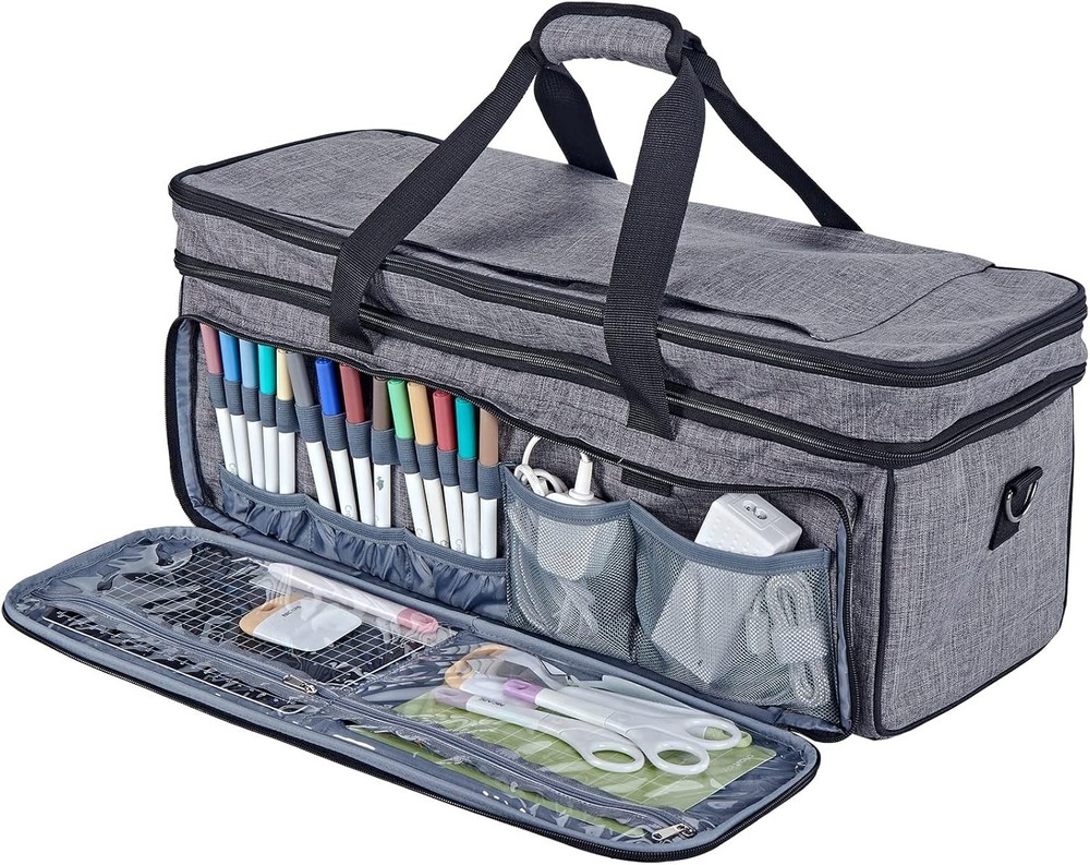 Customizable Grey Travel Case for Cricut Maker 3 & Explore 3 with 6 Compartments