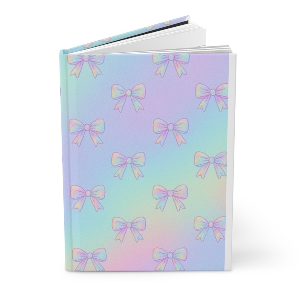 Iridescent Bow Hardcover Journal, Cute Notebook for Notes, Bow Decor Journal